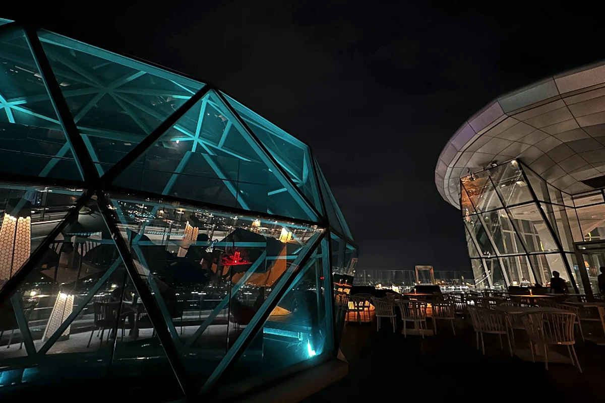 The Sky32 rooftop at night